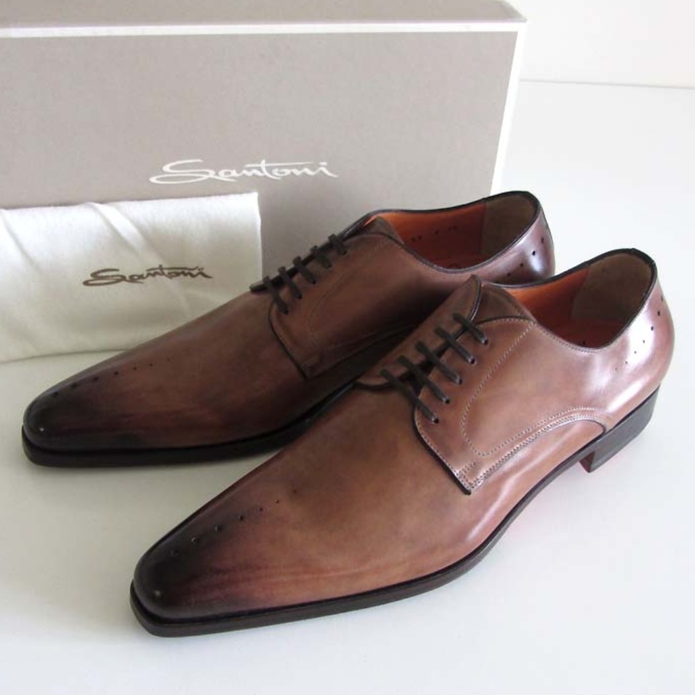 new SANTONI Fatte A Mano antiqued shoes 10 F/11 US